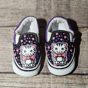Vans pink and purple stars and cats baby crib slip on shoes